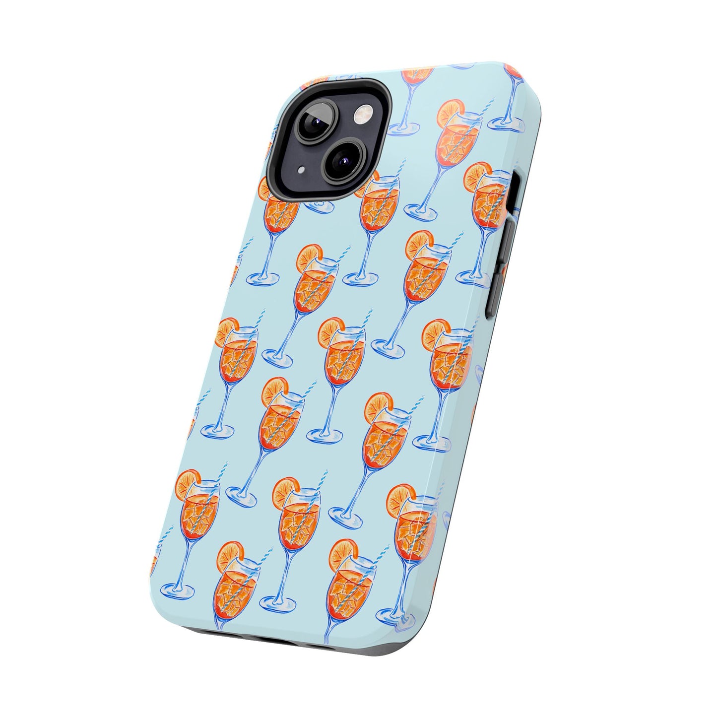 Orange & Blue Aperol Spritz Watercolor Pattern Turquoise Phone Case | Various Models