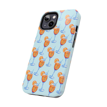 Orange & Blue Aperol Spritz Watercolor Pattern Turquoise Phone Case | Various Models