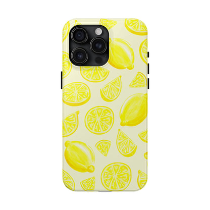 Bright Yellow Lemons Watercolor Illustrated Tossed Pattern Pale Yellow Tough Phone Case | Various Models