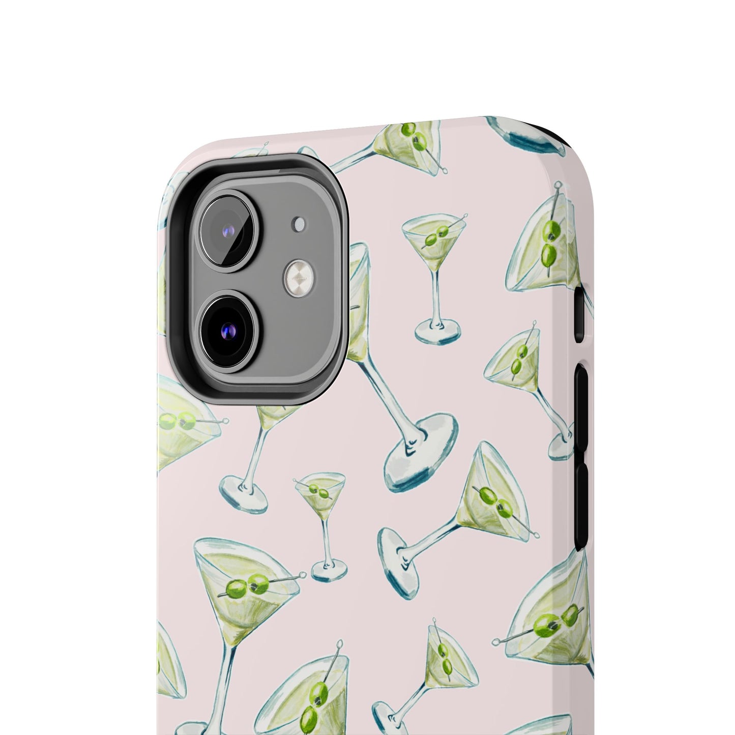 Watercolor Blue and Green Martinis Tossed Illustrated Pattern Blush Pink Tough Phone Case | Various Models