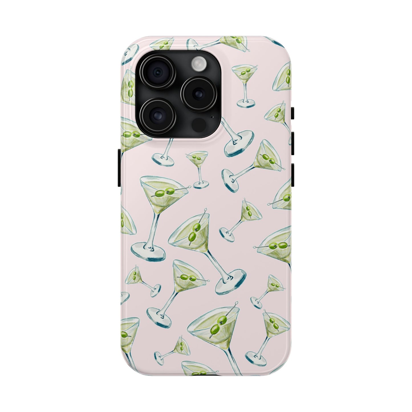 Watercolor Blue and Green Martinis Tossed Illustrated Pattern Blush Pink Tough Phone Case | Various Models