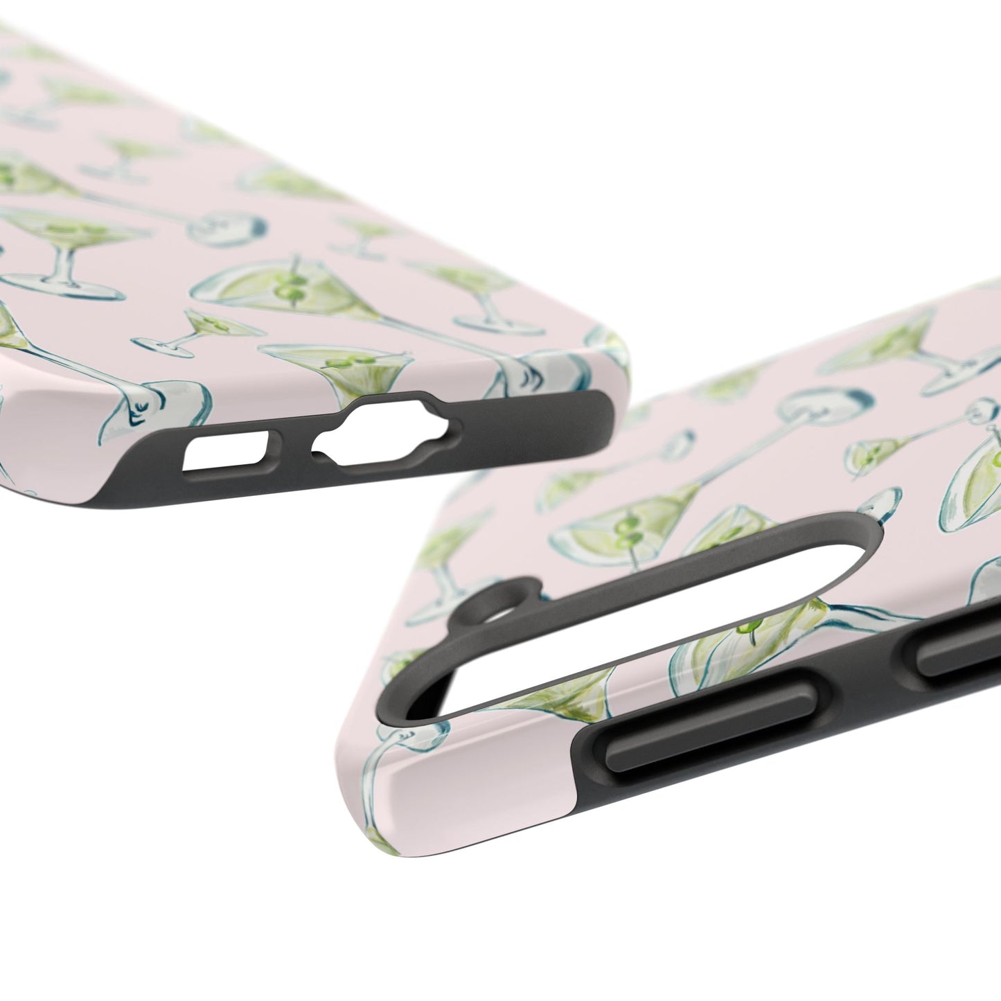 Watercolor Blue and Green Martinis Tossed Illustrated Pattern Blush Pink Tough Phone Case | Various Models