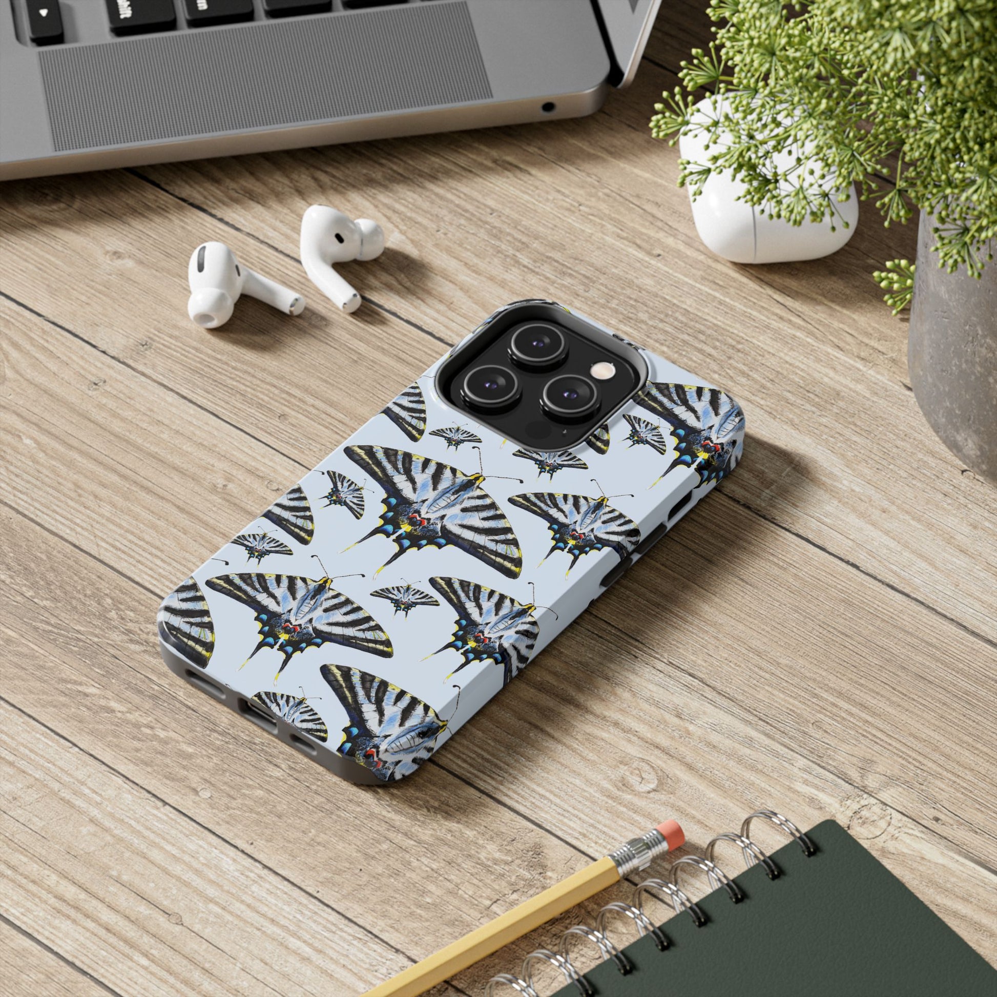 Light Blue Swallowtail Butterflies Watercolor Illustrated Pale Blue Tough Phone Case | Various Models