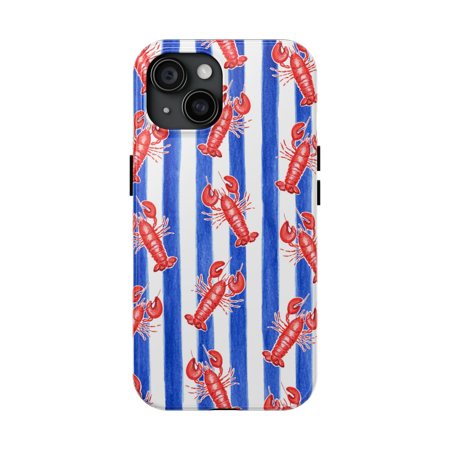 Blue & White Stripe Red Lobster Watercolor Patterned Phone Case | Various Models iPhone 15