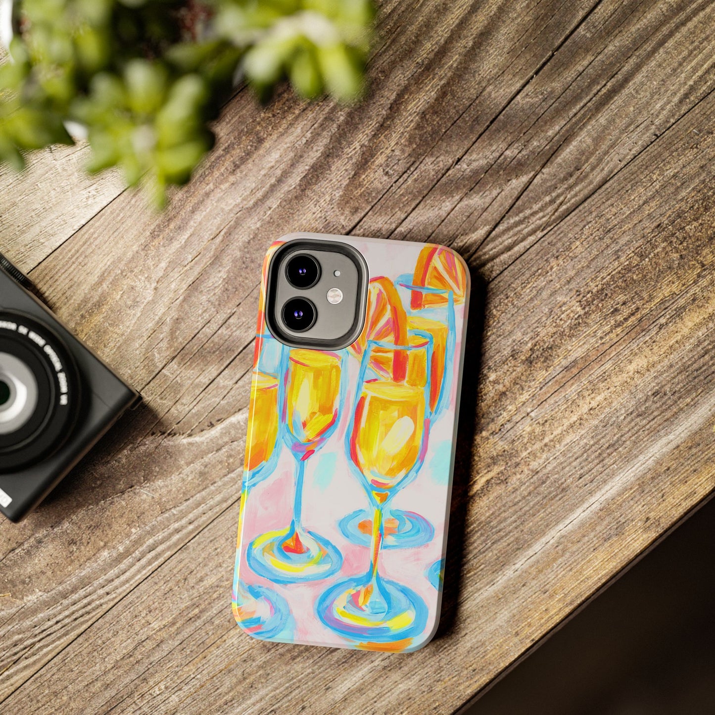Pink Orange Mimosas Blue Champagne Flutes Abstract Acrylic Tough Phone Case | Various Models