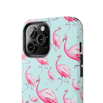 Pink Flamingos Watercolor Illustrated Tossed Pattern Blue Phone Case | Various Models