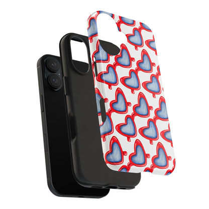 Red Heart Shaped Sunglasses Watercolor Illustrated Tough Phone Case | Various Models