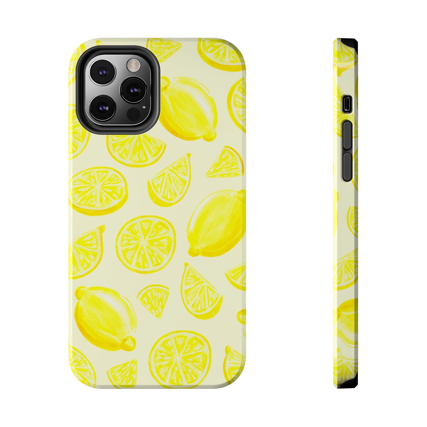 Bright Yellow Lemons Watercolor Illustrated Tossed Pattern Pale Yellow Tough Phone Case | Various Models