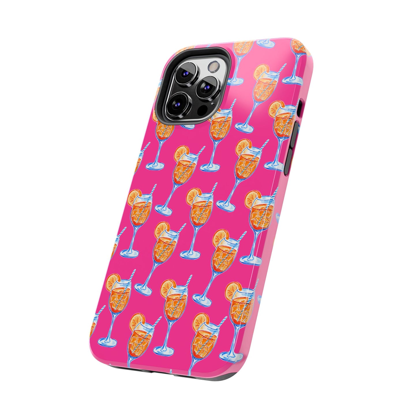Orange & Blue Aperol Spritz Watercolor Pattern Hot Pink Phone Case | Various Models