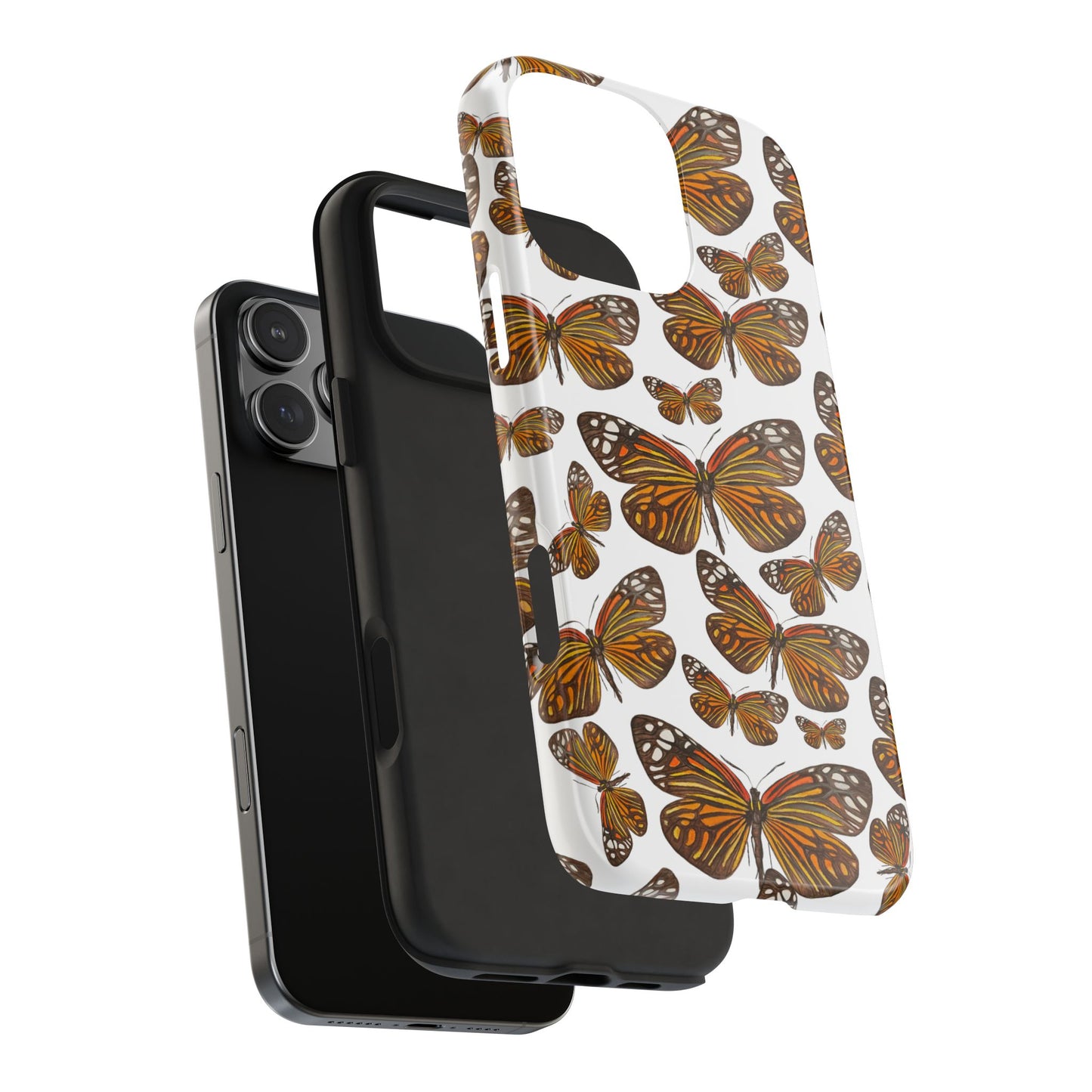 Black & Orange Butterfly Watercolor Illustrated Tossed Pattern Tough Phone Case | Various Models