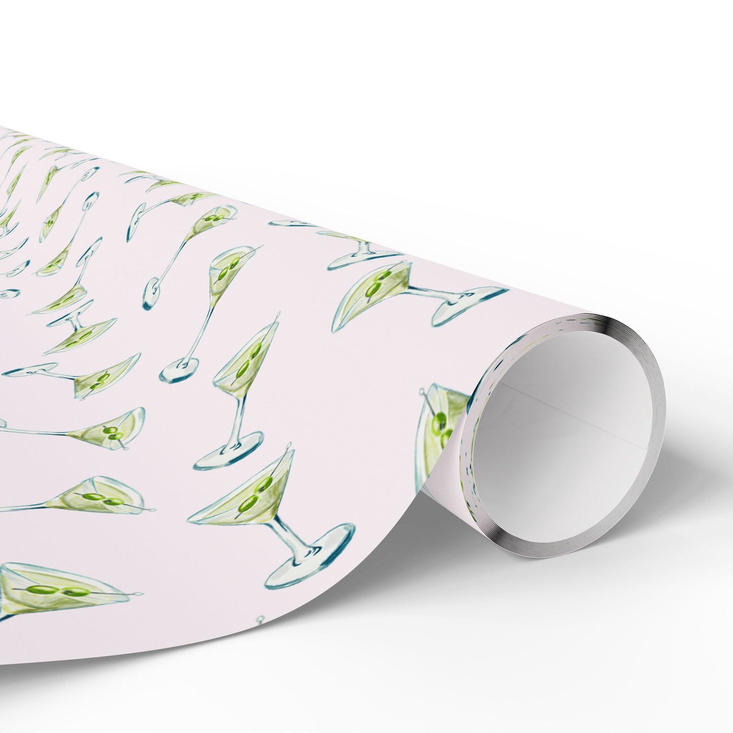 Gift Wrap | Mini Blush Pink Watercolor Martini Tossed Pattern | Matte or Glossy
