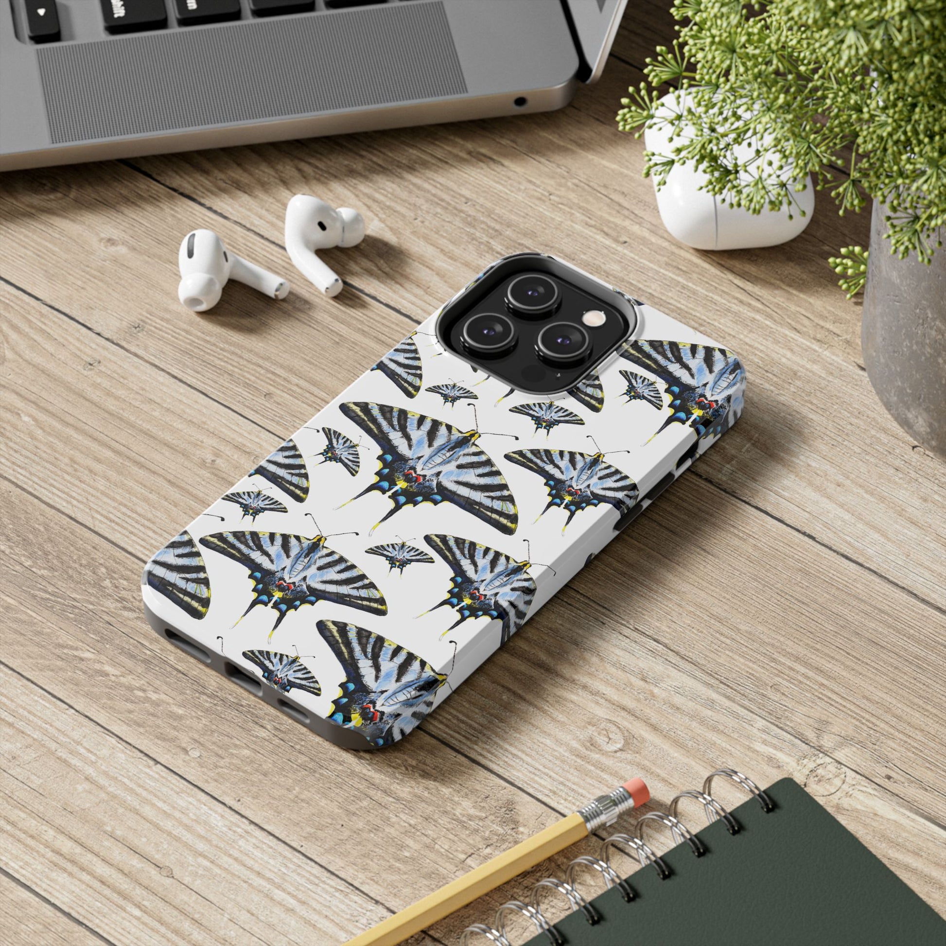 Light Blue Swallowtail Butterflies Watercolor Illustrated Pale Blue Tough Phone Case | Various Models