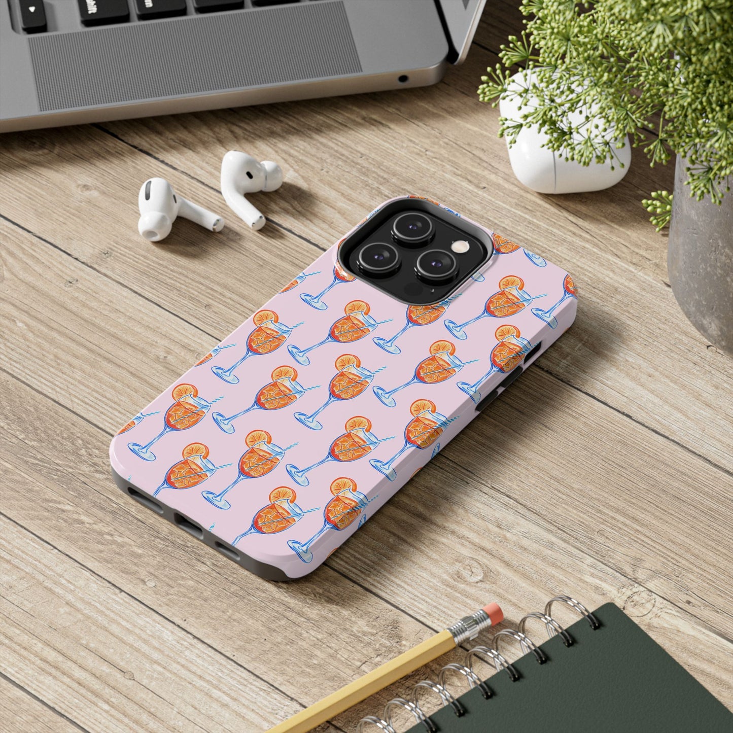 Orange & Blue Aperol Spritz Watercolor Patterned Blush Pink Tough Phone Case | Various Models