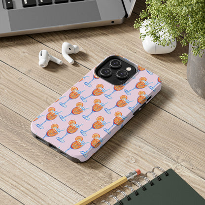 Orange & Blue Aperol Spritz Watercolor Patterned Blush Pink Tough Phone Case | Various Models