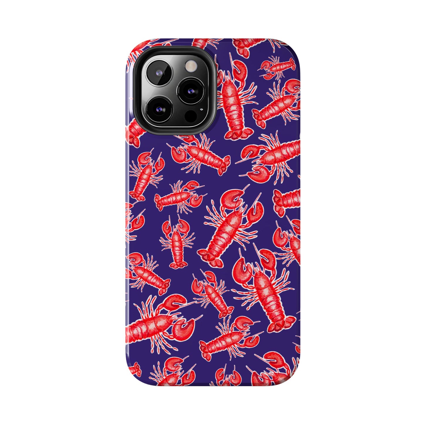 Red Lobster Watercolor Illustrated Tossed Pattern Navy Coastal Nautical Tough Phone Case | Various Models