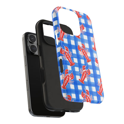 Blue Gingham Red Lobster Watercolor Patterned Phone Case | Various Models