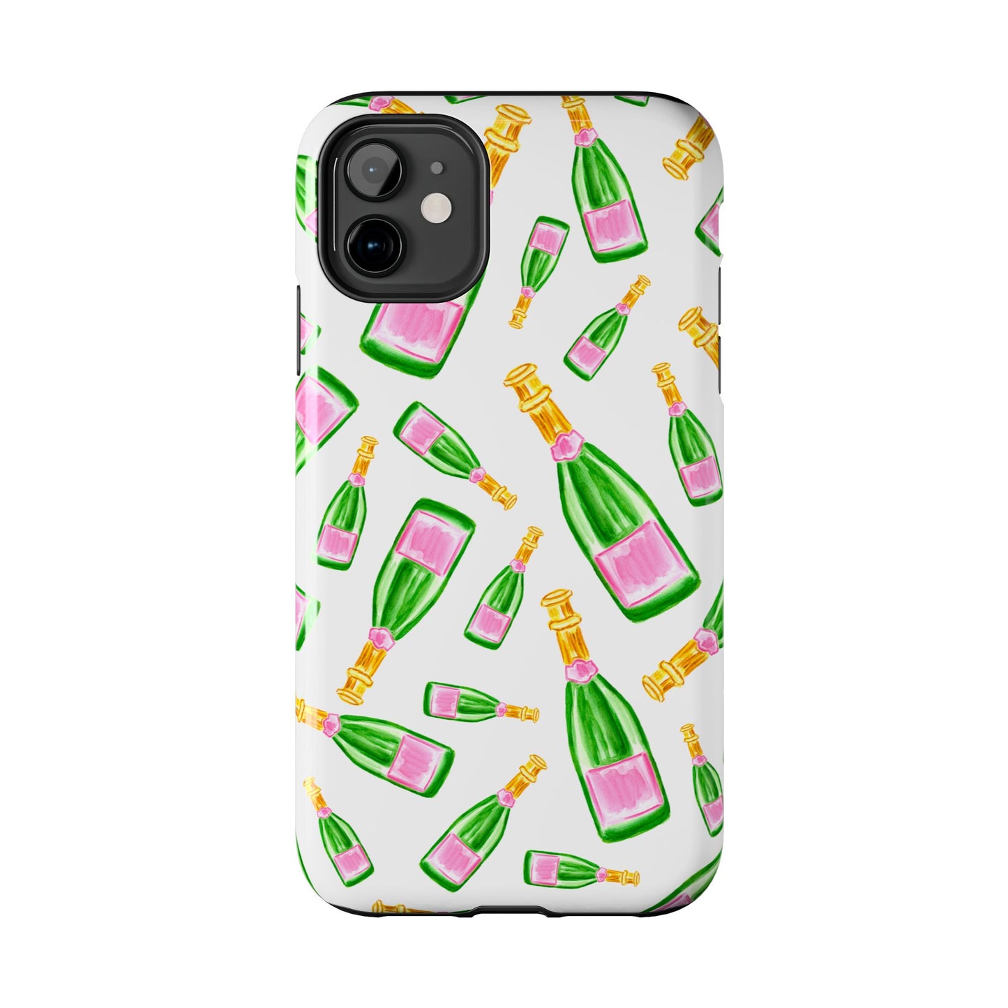 Copy of Tossed Pink and Green Watercolor Illustrated Champagne Bottles Pattern Tough Phone Case | Various Models