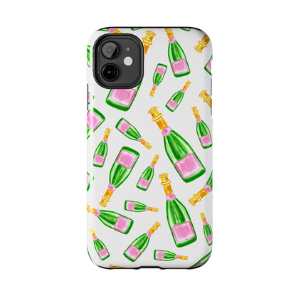Copy of Tossed Pink and Green Watercolor Illustrated Champagne Bottles Pattern Tough Phone Case | Various Models
