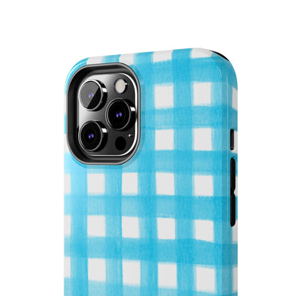 Turquoise Gingham Watercolor Illustrated Tough Phone Case | Various Models Available