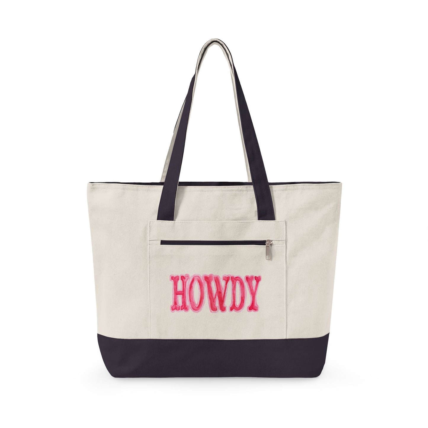 Hot Pink Howdy Watercolor Printed Zippered Canvas Tote 18" x 14" | Various Colors
