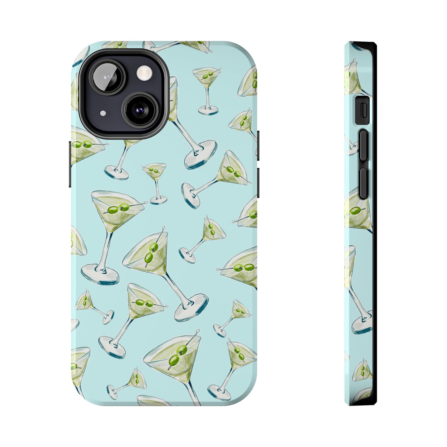 Watercolor Blue and Green Martinis Tossed Illustrated Pattern Turquoise Blue Tough Phone Case | Various Models
