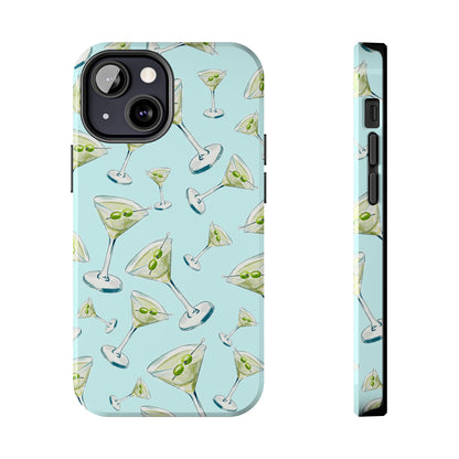 Watercolor Blue and Green Martinis Tossed Illustrated Pattern Turquoise Blue Tough Phone Case | Various Models