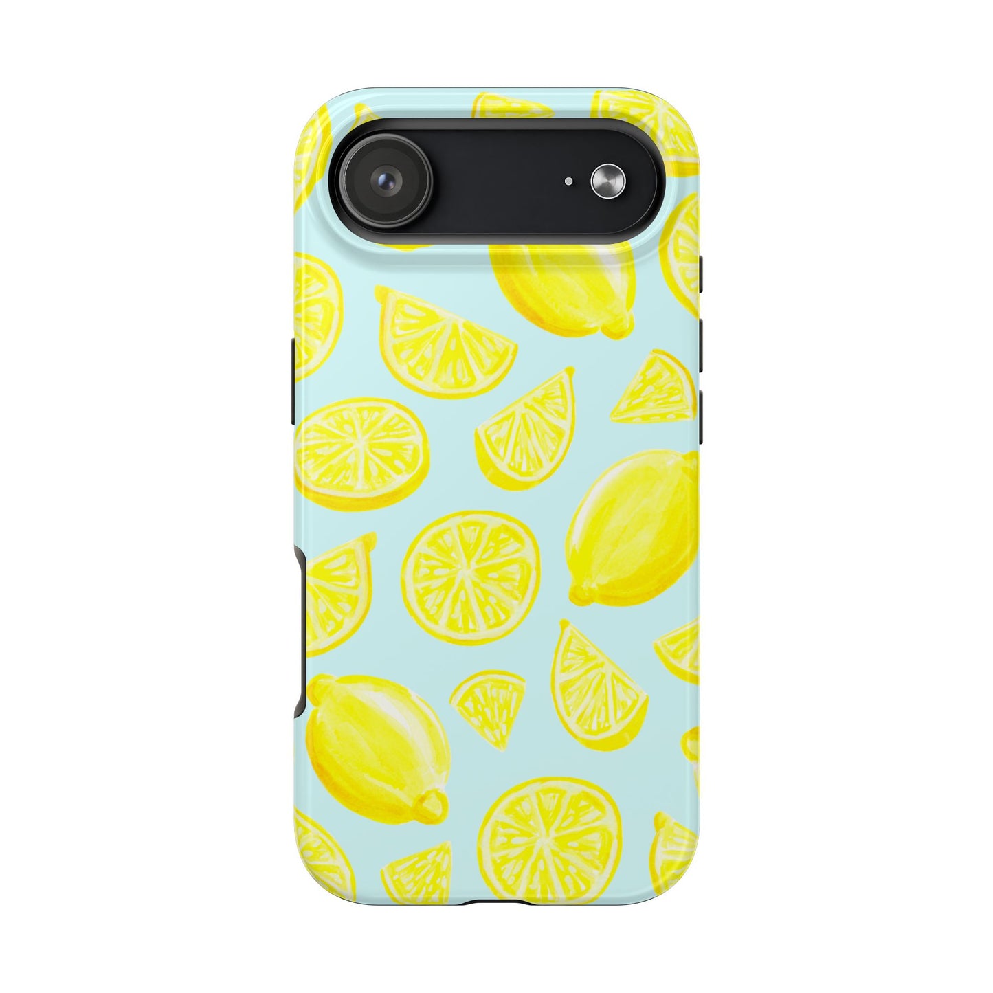 Bright Yellow Lemons Watercolor Illustrated Tossed Pattern Light Blue Tough Phone Case | Various Models