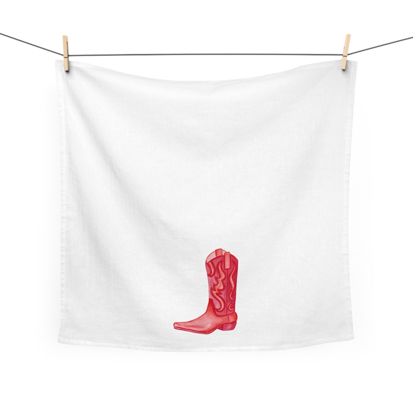 Tea Towel | Red Cowboy Boot Watercolor Illustration | Boho Western Rustic Kitchen Decor | Coastal Cowgirl Kitchen