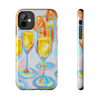 Pink Orange Mimosas Blue Champagne Flutes Abstract Acrylic Tough Phone Case | Various Models