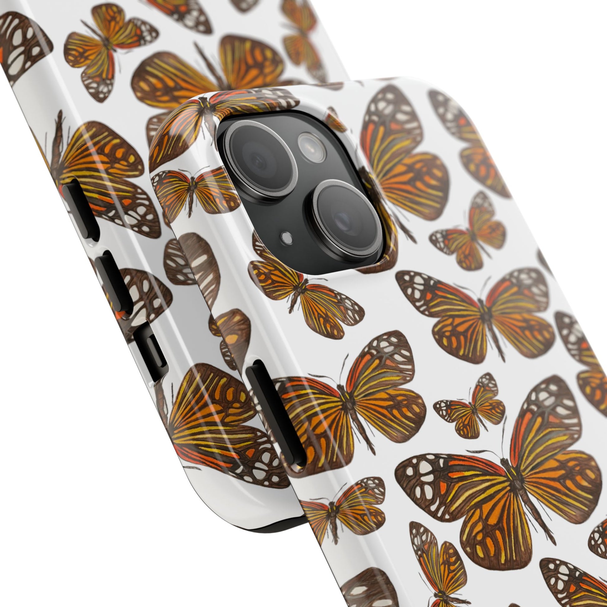 Black & Orange Butterfly Watercolor Illustrated Tossed Pattern Tough Phone Case | Various Models