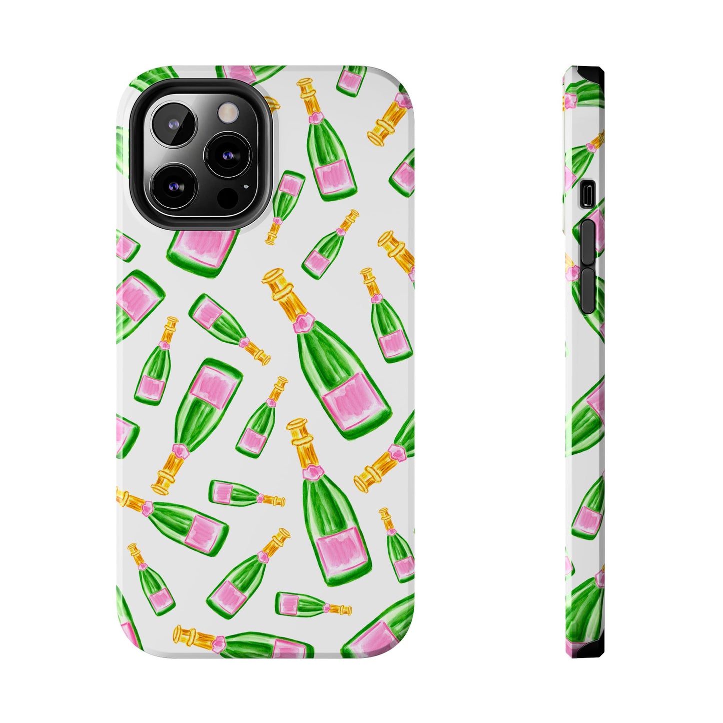 Copy of Tossed Pink and Green Watercolor Illustrated Champagne Bottles Pattern Tough Phone Case | Various Models