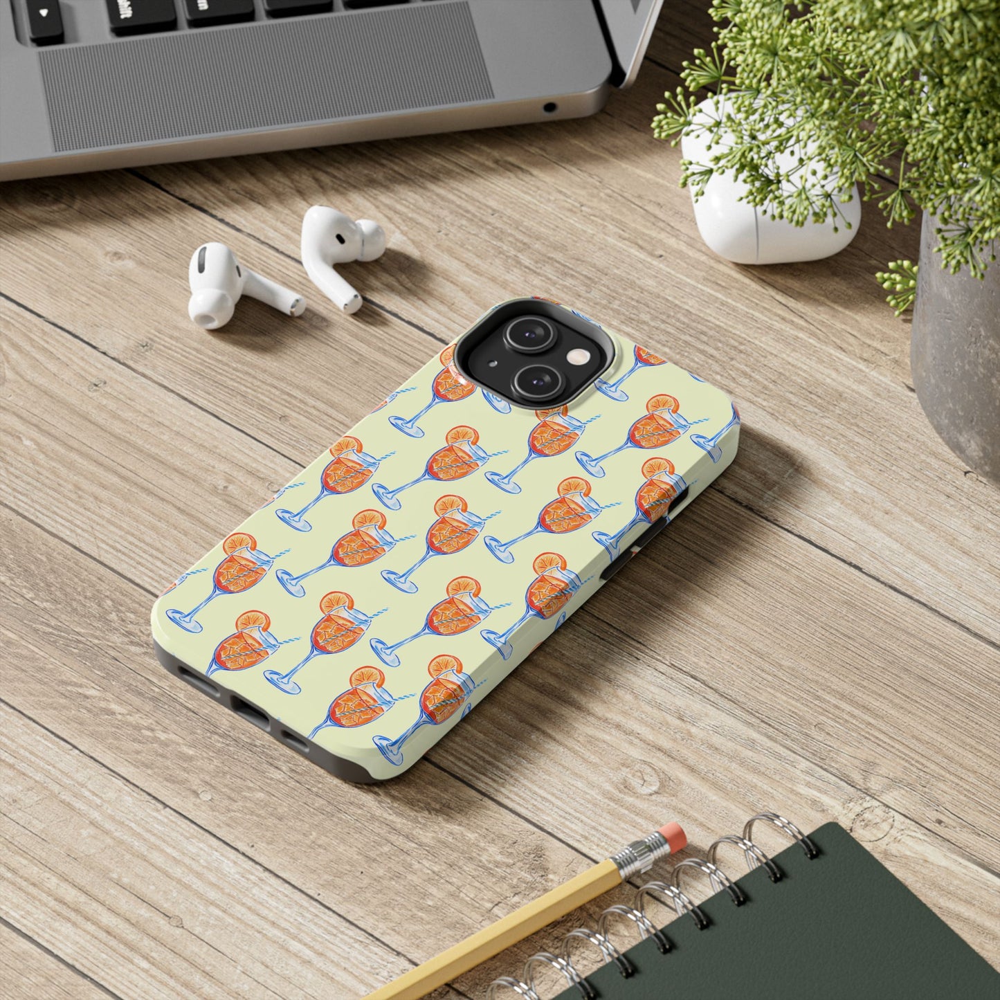 Lemon Yellow Orange & Blue Aperol Spritz Watercolor Patterned Tough Phone Case | Various Models