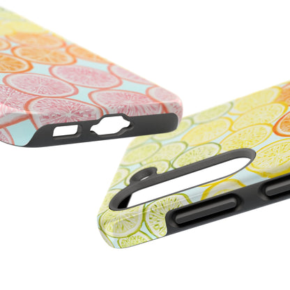 Ombré Citrus Grapefruit, Oranges, Lemons, & Limes Watercolor Illustrated Light Blue Tough Phone Case | Various Models Available
