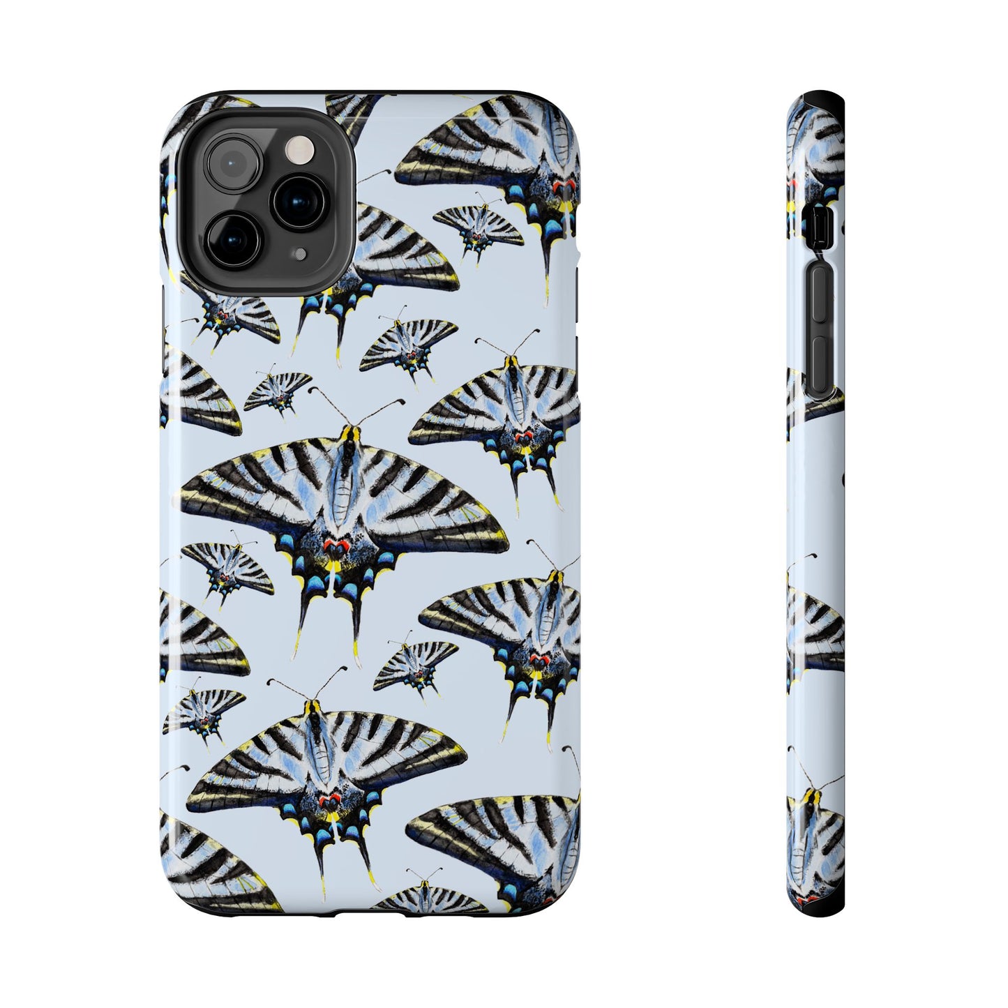 Light Blue Swallowtail Butterflies Watercolor Illustrated Pale Blue Tough Phone Case | Various Models iPhone 11 Pro Max