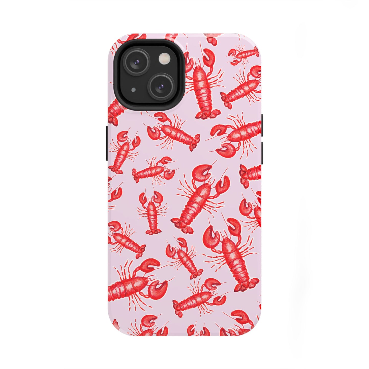 Red Lobster Watercolor Illustrated Tossed Pattern Light Pink Coastal Nautical Tough Phone Case | Various Models