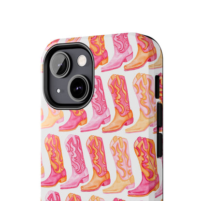 Rows of Hot Pink & Orange Cowboy Boots Tough Phone Cases | Various Models Available