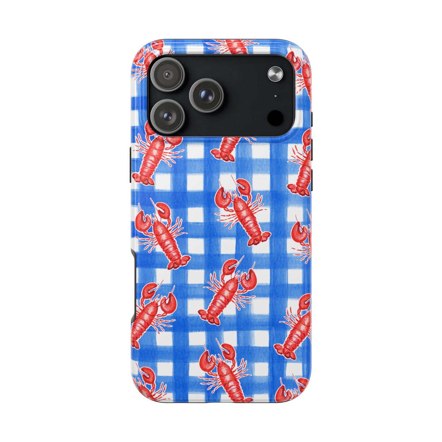 Blue Gingham Red Lobster Watercolor Patterned Phone Case | Various Models
