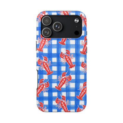 Blue Gingham Red Lobster Watercolor Patterned Phone Case | Various Models