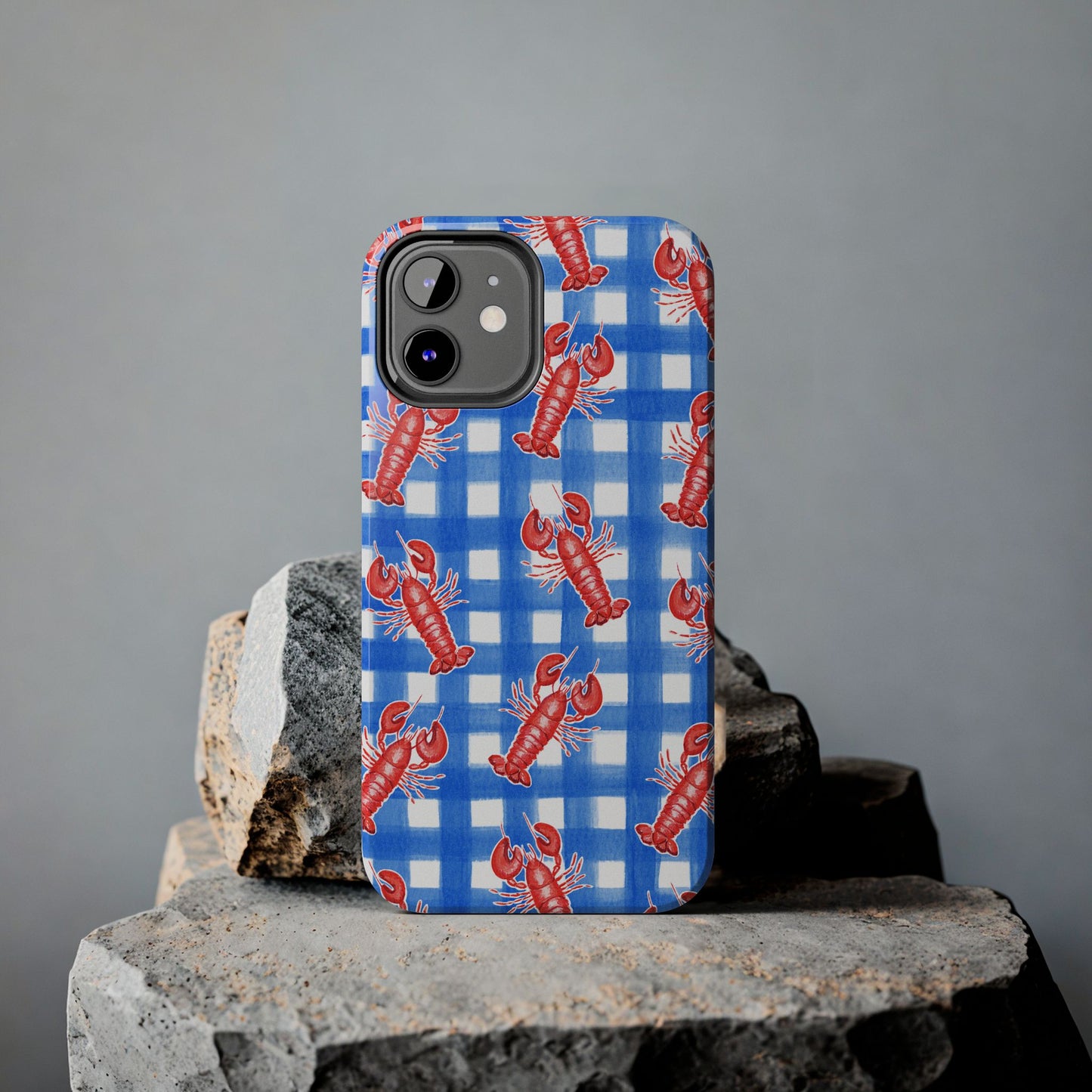 Blue Gingham Red Lobster Watercolor Patterned Phone Case | Various Models