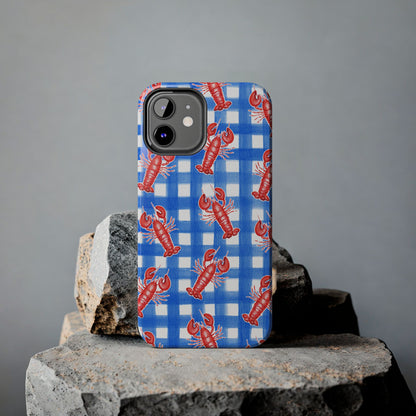 Blue Gingham Red Lobster Watercolor Patterned Phone Case | Various Models