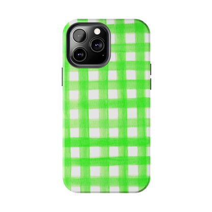 Lime Green Gingham Watercolor Illustrated Tough Phone Case | Various Models Available