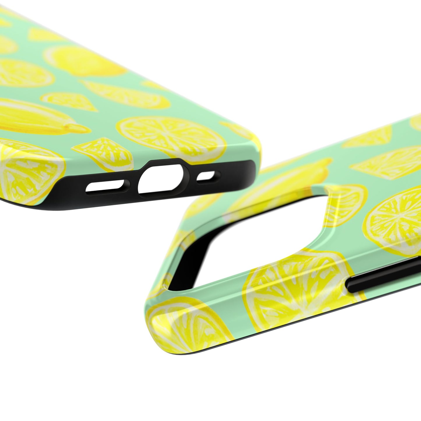 Bright Yellow Lemons Watercolor Illustrated Tossed Pattern Mint Green Tough Phone Case | Various Models