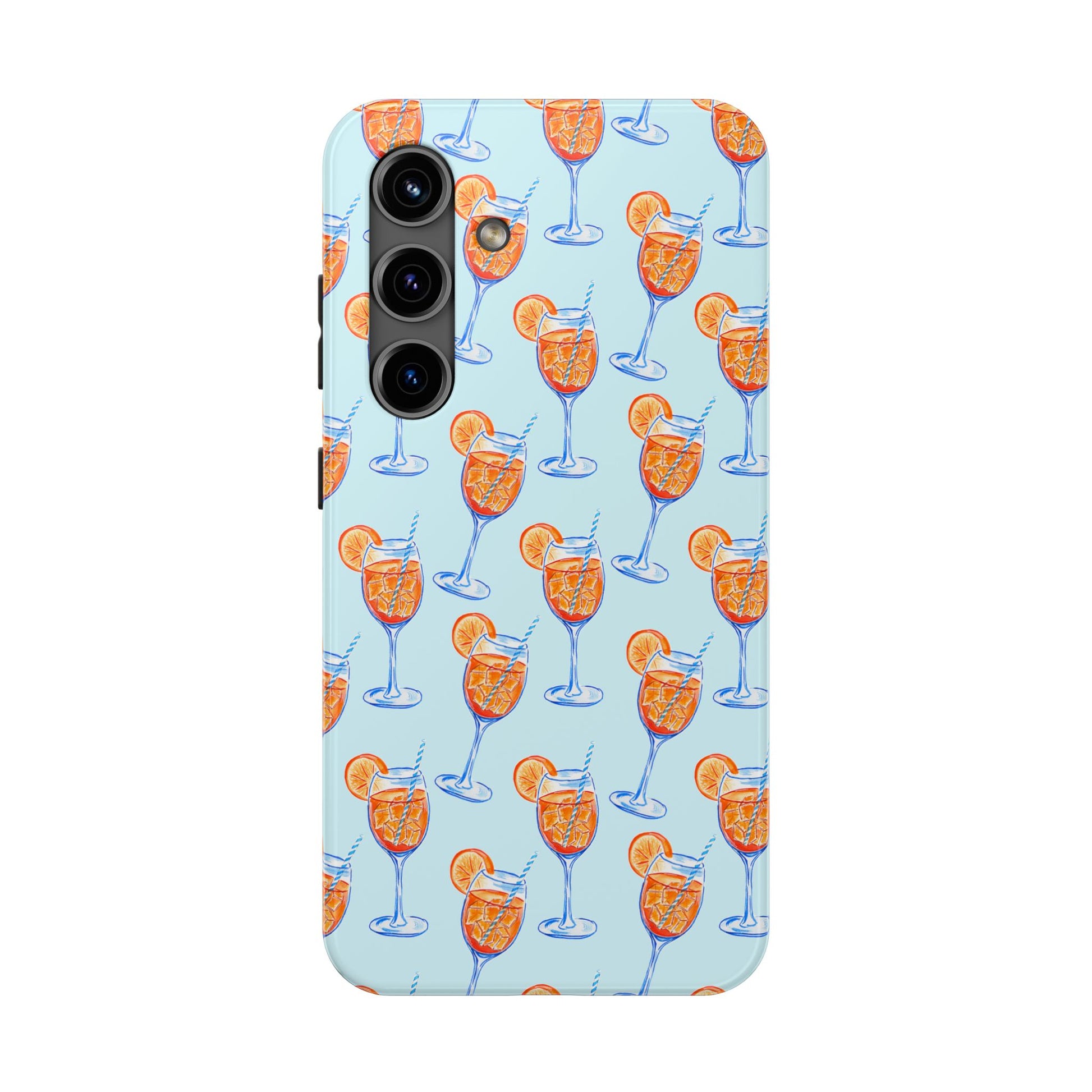 Orange & Blue Aperol Spritz Watercolor Pattern Turquoise Phone Case | Various Models Samsung Galaxy S24