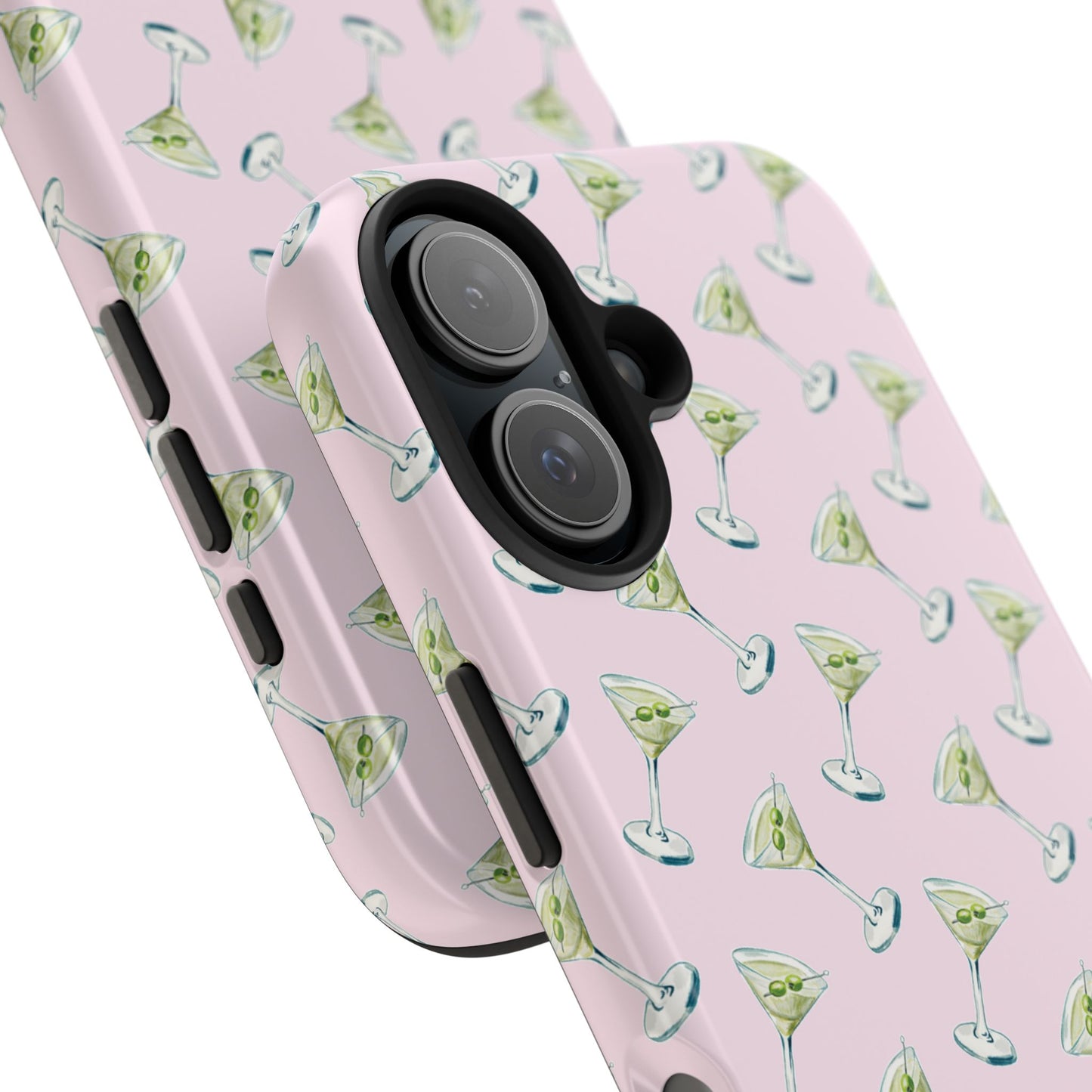 Light Pink Mini Martini Watercolor Illustrated Tossed Pattern Tough Phone Case | Various Models Available