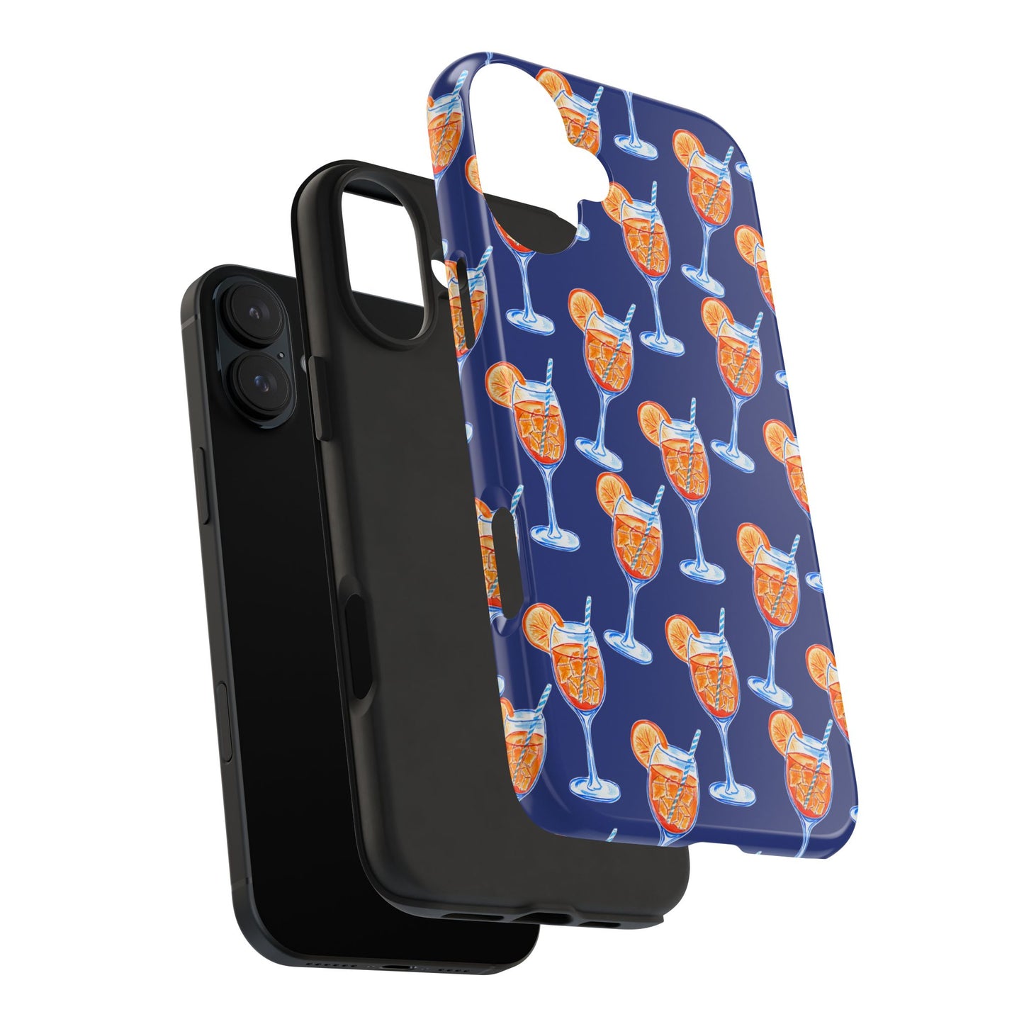 Orange & Blue Aperol Spritz Watercolor Pattern Navy Tough Case | Various Models
