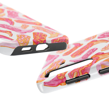 Tossed Hot Pink & Orange Cowboy Boots Tough Phone Cases | Various Models Available