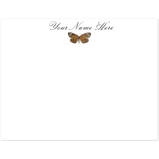 Personalized Orange & Black Butterfly Watercolor Illustrated Flat Notecards | Set of 10 Cards & Envelopes | 2 Sizes 4.25x5.5″ (SM)