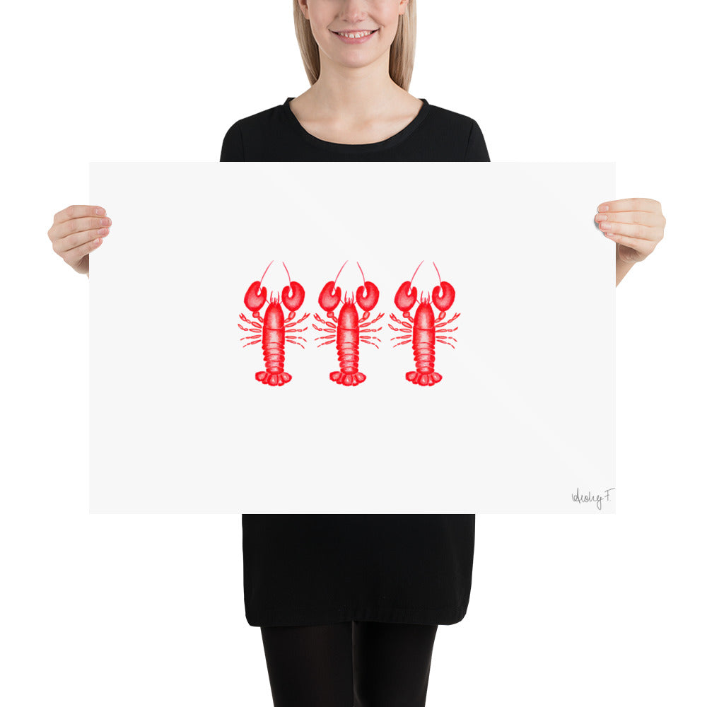 Print | Mini Red Lobster Watercolor Trio 20″×30″