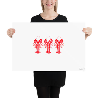 Print | Mini Red Lobster Watercolor Trio 20″×30″