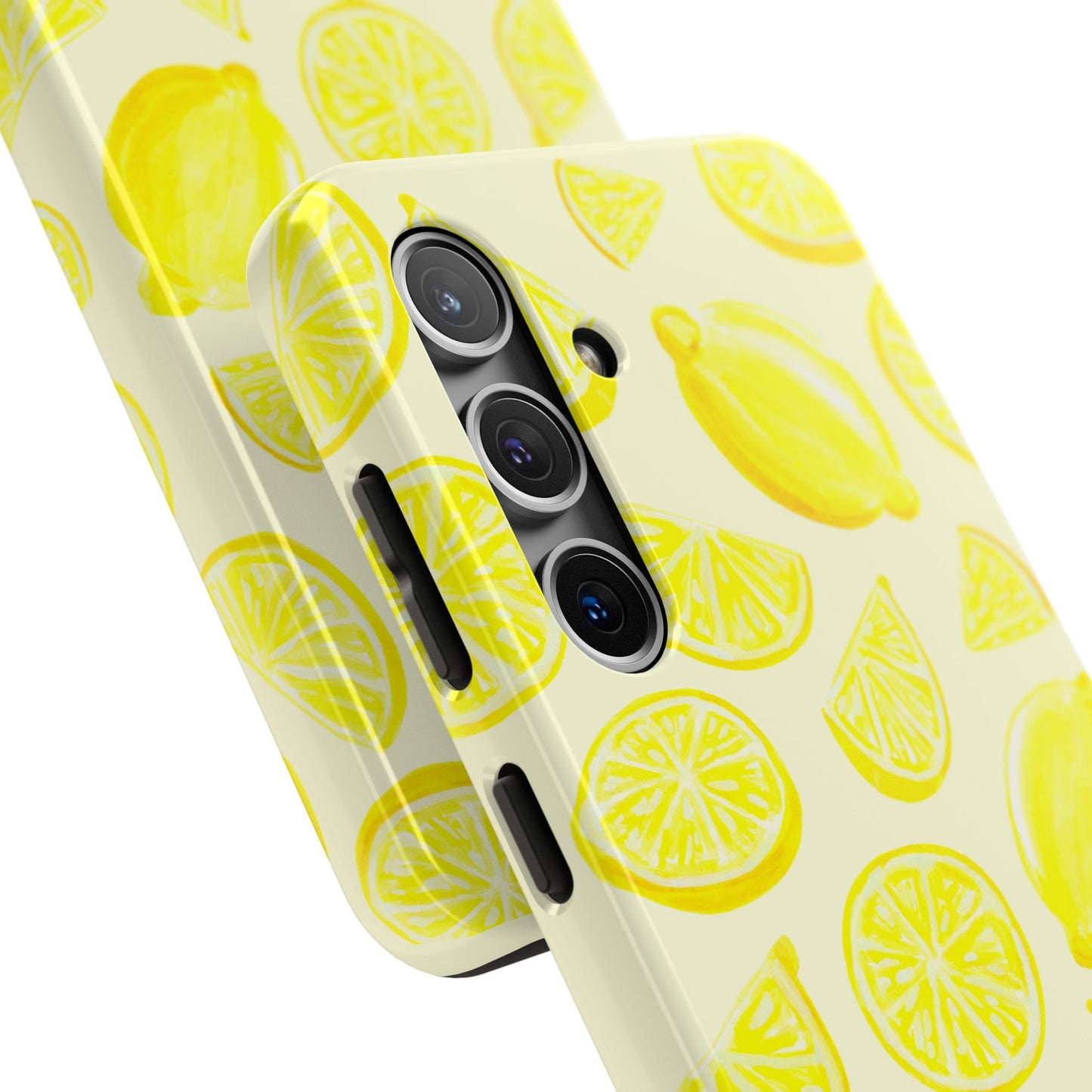 Bright Yellow Lemons Watercolor Illustrated Tossed Pattern Pale Yellow Tough Phone Case | Various Models